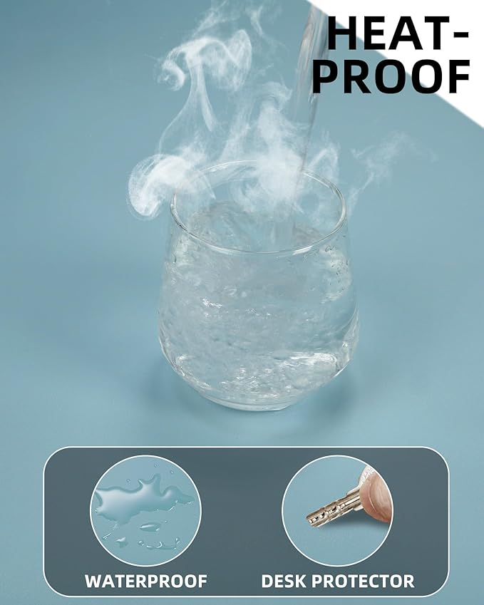 Leather Desk Pad Protector,Desk Mat,Large Mouse Pad, Non-Slip Desk Pad, Waterproof PU Leather Desk Blotter Mat, Desk Cover for Office and Home (Light Blue, 36" x 17")