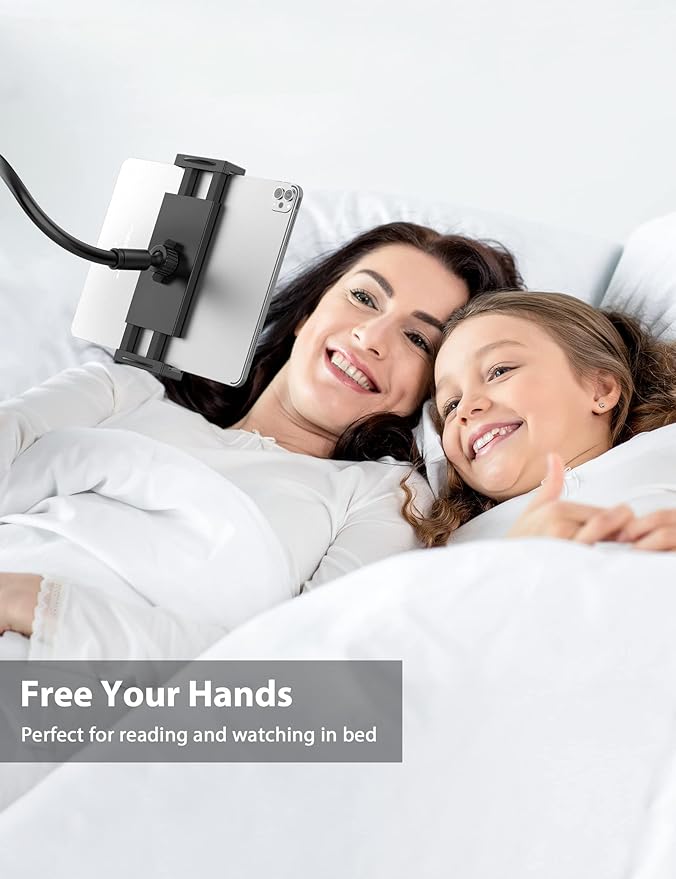 Tablet Stand Holder for Bed, Gooseneck Mount with Adjustable Flexible Arm Compatible with iPad Air Pro Mini, Samsung Tab, Nintendo Switch Kindle Other 4.7"-12.9" Device