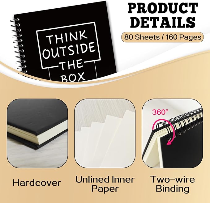 YAZMEEN Inspirational Blank Spiral Notebook（160 Pages） Think Outside The Box Hardcover Sketchbook Encouragement Notebook Journal Funny Notebook Birthday Gift for Women Men Teen Office School Student