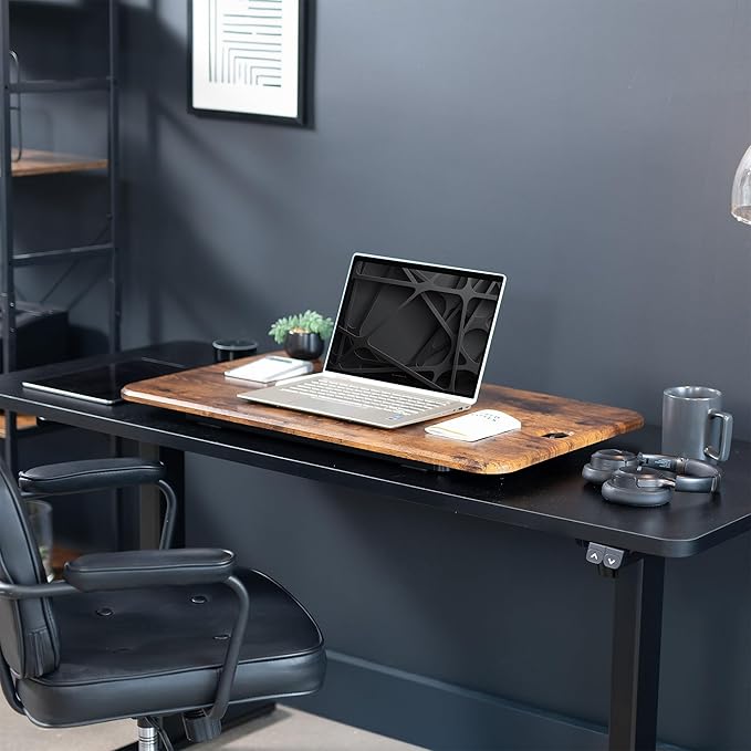 VIVO Ultra-Slim 32 Inch Single Top Height Adjustable Standing Desk Riser, Compact Sit Stand Desktop Converter for Monitor or Laptop, Vintage Brown, DESK-V032JN