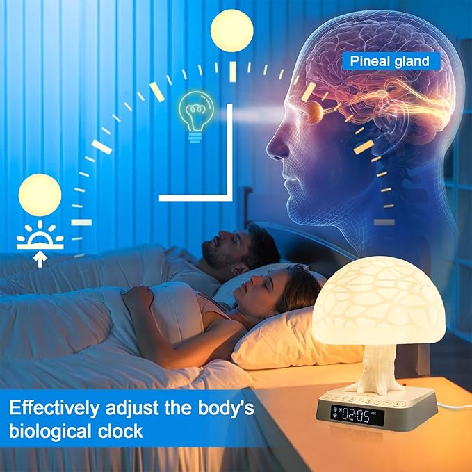 Sunrise Alarm Clock lamp APP Control Bioclock Adjustment Light Therapy Happy Mood Desk lamp Mushroom Tree Table Lamp Wake up Nightstand lamp Built-in Natural Ambient White Noise