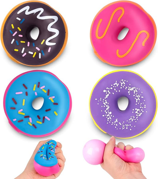 LovesTown 4PCS Donut Stress Ball - Artificial Donut Sensory Toys for Birthday Party Favors, Photo Props & Display