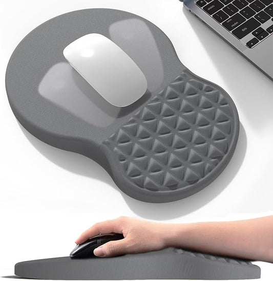 Ergonomic Mouse Pad Wrist Support with Foam Massage Design, Pain Relief Mousepad with Wrist Rest, Non-Slip PU Base, Computer Mouse Pads for Desk, Office & Home（Grey）