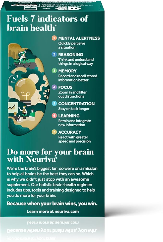NEURIVA Ultra Decaffeinated Clinically Tested Nootropic Brain Supplement for Mental Alertness, Memory, Focus & Concentration, Cognivive, Neurofactor, Phosphatidylserine, Vitamins B6 B12, 60 Capsules