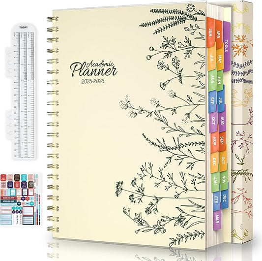 Jun 2025-Dec 2026 Academic Monthly Weekly Daily Planner for School, 19 Months Calendar 25-26 Planning Book with Colorful Tabs, 8.5" x 11" Mid Year College Organizer for Student Teacher (Beige)