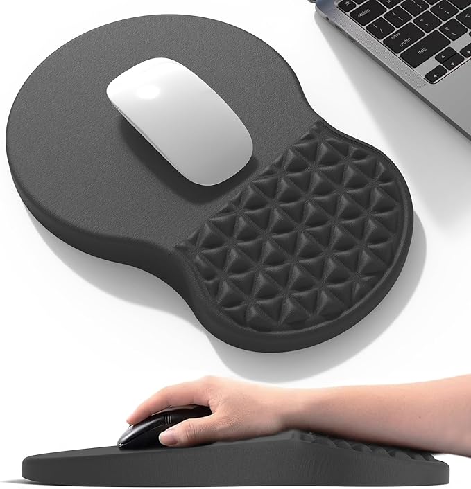 Ergonomic Mouse Pad Wrist Support with Massage Design, Pain Relief Mousepad with Wrist Rest, Memory Foam & Non-Slip PU Base, Computer Mouse Pads for Desk, Office & Home - Black