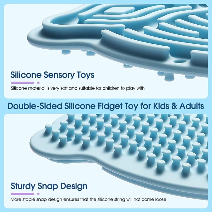 Sensory Activity Board Silicone Fidget Toy, Double-Sided Rainbow Sensory Toys for Autism, Stress, Anxiety, ADHD, Kids 3+& Adults, Includes Travel Bag & 12 Strings, Blue