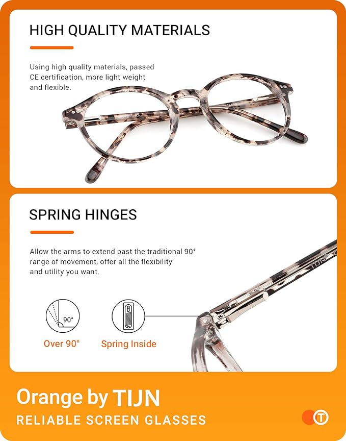 TIJN Blue Light Blocking Glasses Men Women Vintage Thick Round Rim Frame Eyeglasses