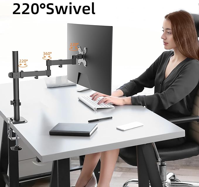 Bracwiser Monitor Mount Single Fully Adjustable Arm Fits One Screen 13-32 inch 22lbs for Monitor Computer Screen 13 15 17 19 20 22 23 24 26 27 30 32 inch VESA 75 100 (MD7421)
