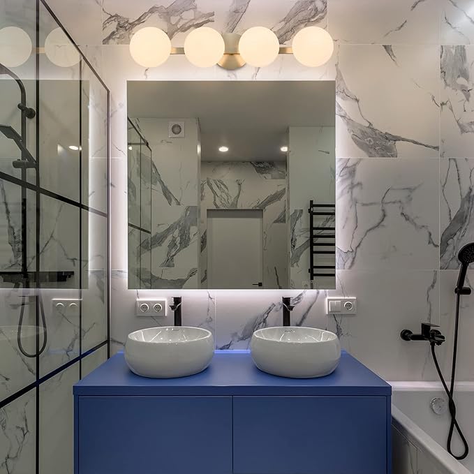 Bathroom Vanity Light Fixtures, Modern 4 Lights Globe Wall Sconce Lighting Brushed Nickel, Porch Wall Mount Light Fixture for Bathroom, Mirror Cabinets Hallway Stairs