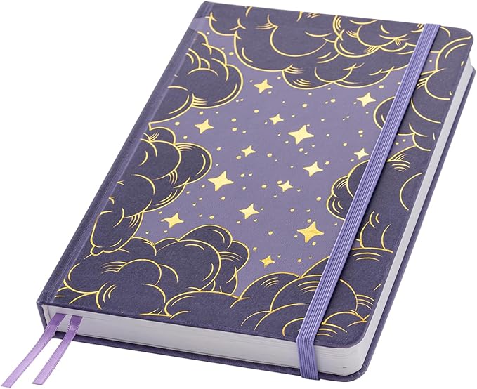 Dot Grid Journal with 160GSM Thick Paper, 192 Pages, A5 Dotted Notebook for Work, School, Travel | 180° Lay Flat, Foil Stamped Cover, Elastic Band, 2 Bookmarks & Inner Pocket (Purple)