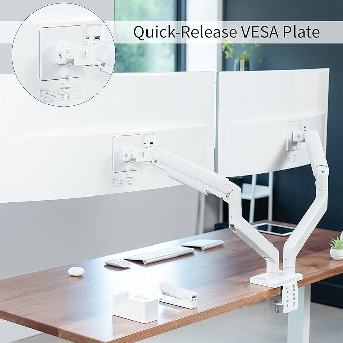 VIVO Heavy Duty Dual Ultra-Wide Monitor Tension Arm for up to 45 inch Screens, Holds 44 lbs per Arm, Premium Desk Mount Monitor Stand for 2 Ultrawides, White, STAND-V200DW