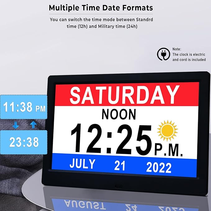 11.5 Inch Extra Large Digital Clock with 19 Alarms, Loud Talking Time, 20 Custom Reminders, Auto DST, 10-Level Auto Dimmer, Day Date Calendar Clock for Seniors Dementia Alzheimers', with Remote