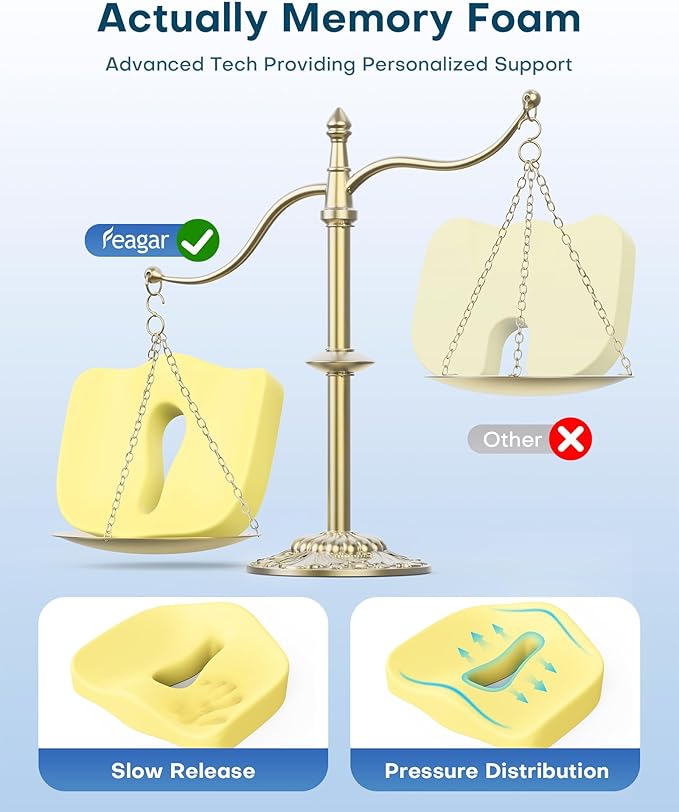 Feagar X Large Memory Foam Seat Cushions for Office Chairs Desk, Gaming Chair Cushion Tailbone Pain Relief Mesh Pads Extra Dense Hip Sciatica Car Seat Cushion for Long Sitting Hours