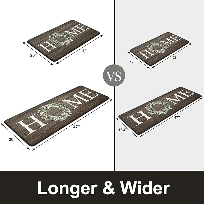 KIMODE Anti Fatigue Kitchen Mats for Floor 2 Piece, Farmhouse Kitchen Rugs Non Slip, Cushioned Kitchen Floor Mats, Memory Foam Kitchen Mat for Sink, Laundry, Office, Desk Brown 20"x47"+20"x32"