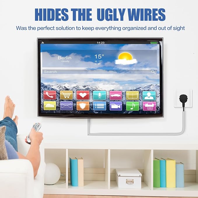 Floor Cable Cover, Low Profile Cable Hider for Wires, Self Adhesive Cord Hider for Wall, Cord Covers Wall Mounted Tv, for Offices, Gym, Exhibitions (Gray, 3.3 Feet)