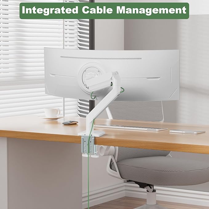 White Monitor Arm for 17”-57” Screens up to 55lbs, Premium Aluminum Ultrawide Monitor Mount for Samsung 49” Odyssey G9 and LG, VESA 75/100mm