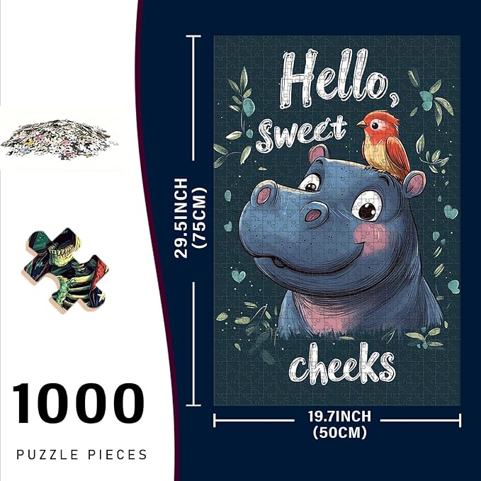 1000 Piece Wooden Jigsaw Puzzle Hippo Bathroom Adults & Kids Difficult Brain Teaser for Family Fun & Quiet Entertainment 29.5x19.7 Inch