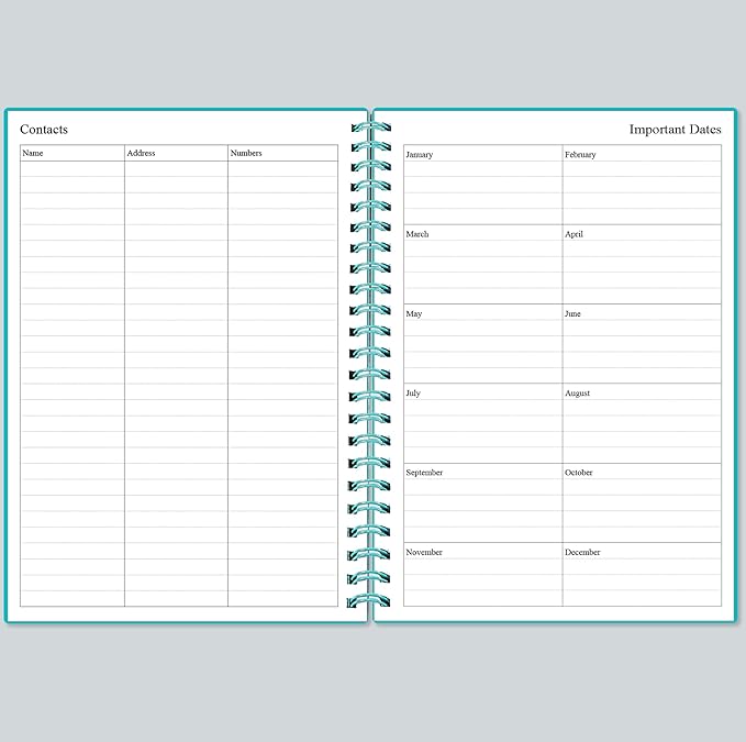 Daily Planner Undated - A5 To Do List Notebook Hourly Schedules, Spiral Appointment Planner for Women and Men, PVC Hardcover, Inner Pocket, Elastic Closure, 5.8" x 8.3", Teal