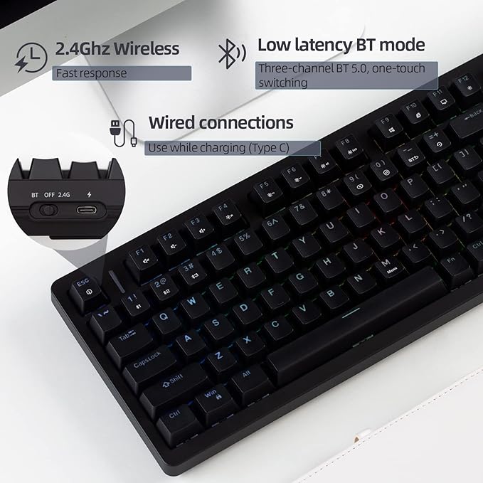 IROK FE98Pro Wireless RGB Hot Swappable Mechanical Keyboard, Three-Layer Dampening 98 Keys Gaming Keyboard, Customizable Backlit, USB-C/2.4GHz/Bluetooth- Black