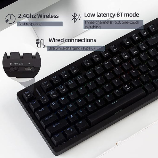 IROK FE98Pro Wireless RGB Hot Swappable Mechanical Keyboard, Three-Layer Dampening 98 Keys Gaming Keyboard, Customizable Backlit, USB-C/2.4GHz/Bluetooth- Black
