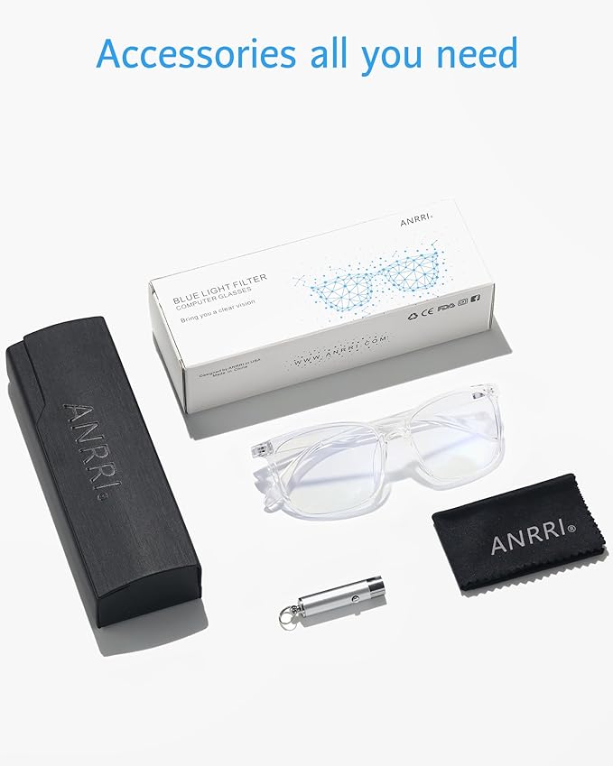 ANRRI Blue Light Glasses Men Women Transparent Blue Light Blocking Computer Glasses Anti Eyestrain Lightweight Clear Frame