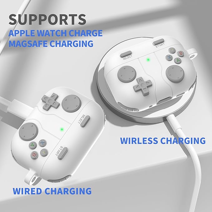 for AirPods Pro 3 Case(2025) DamonLight Game Case Shock-Proof Protective Silicone with Cleaning Pen and Keychain Accessories for Apple Airpods Pro 3rd Generation (White)