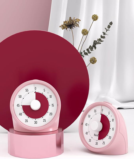 Visual Timer for Kids with Pause Button, 60-Minute Countdown Timer with Silent Operation, Desk Pomodoro Timer Kid Time Management Tools for Classroom, Office and Kitchen, Pink