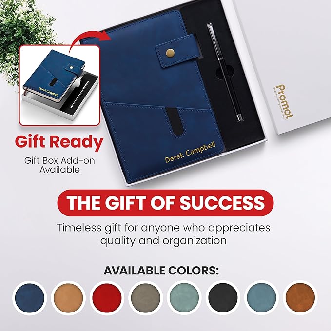 Promot Personalized Notebook - A5 Lined Leather Bound Journal for Writing Women Men - Hardcover Executive Notebook, Daily Journal, Travel Diary, Gift Idea, Custom Embossed Text with Gold Metallic Foil