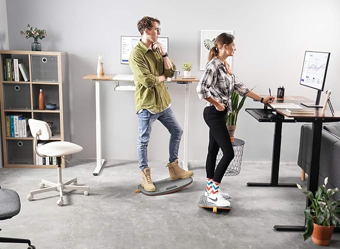 FEZIBO Standing Desk Mat with Anti Fatigue Bar, Wooden Wobble Balance Board with Ergonomic Design Comfort Floor Mat