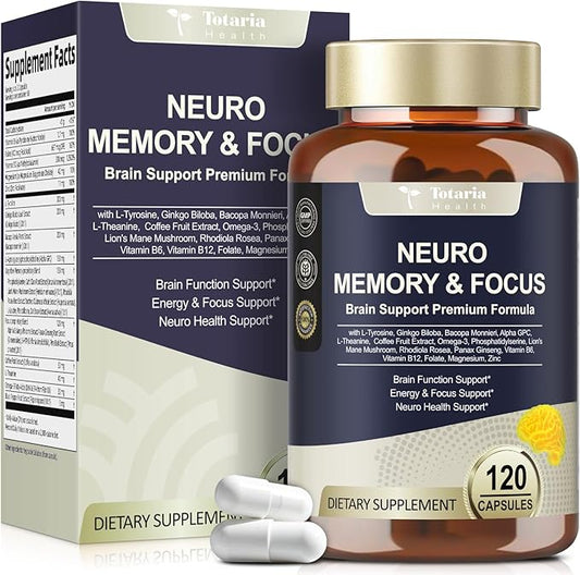 25 in 1 Brain Supplements for Memory and Focus & Neuro Health - Daily Brain Nootropic Cognitive Supplement with L-Tyrosine, Bacopa Monnieri, Ginkgo Biloba, Alpha GPC - Non-GMO, Gluten Free