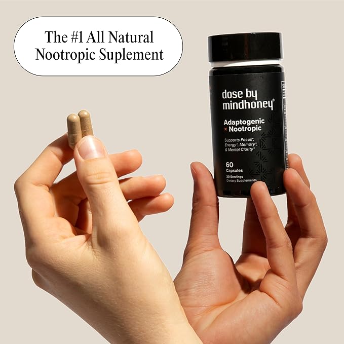 MINDHONEY | DOSE 60 Count, Premium All-in-One Nootropic Brain Supplement | Focus, Mood, Energy, & Memory | Functional Mushrooms & Adaptogens - Lion’s Mane, Ashwagandha, L-Theanine, Bacopa, & Vitamins