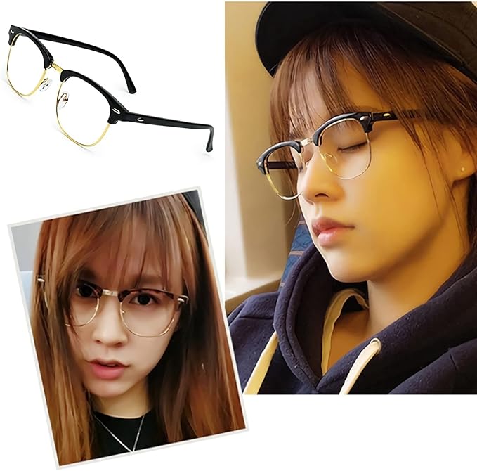 Computer Gaming Blue Light Blocking Glasses Half frame Retro Semi Rimless Clear Lens Glasses Eyewear Men Women Plus Polarized sunglasses Blk Yellow