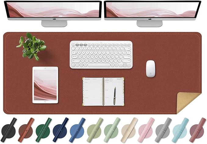 Large PU Leather Desk Pad Protector, Non-Slip Computer Mat, 55'' x 17'' Office Mat for Home & Office, Laptop Blotter Pad for Mouse and Keyboard, Brown