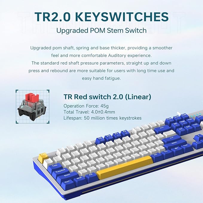 Thunderobot K104 Wired Mechanical Keyboard, Full-Size 104-Key Layout, Perfect for Work and Gaming Hot-Swappable Sockets, Customizable RGB Backlighting, PBT Keycaps, Blue Whimsy
