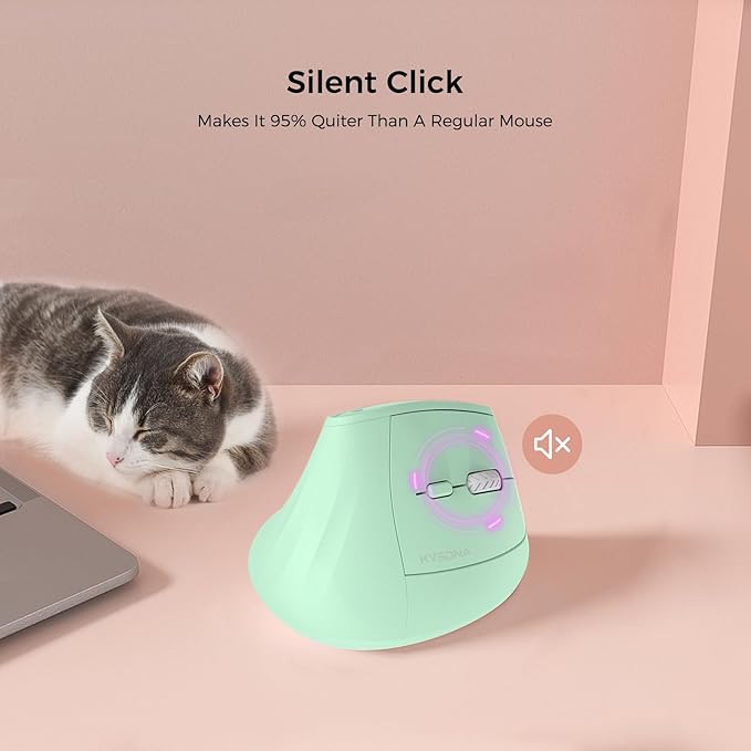 57° Ergonomic Wireless Tower Mouse, Vertical Quiet Ergo Mouse, Bluetooth(BT5.0,BT3.0)&2.4G, (800/1200/2400/2400/4000), 5 Buttons for Windows, macOS, iPadOS, Laptop, PC (Green)