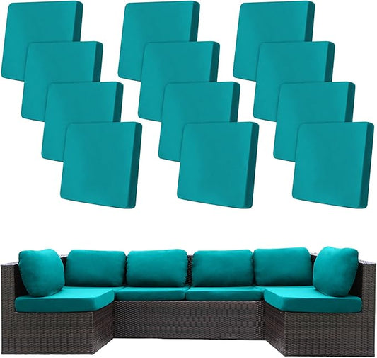 12 Pcs Stretch Patio Cushion Covers,Outdoor Couch Covers Replacement,Outdoor Couch & Sofa Slipcovers,for Patio Furniture Cushion Covers,Washable Reusable Furniture Protector (Peacock Blue,Cover Only)