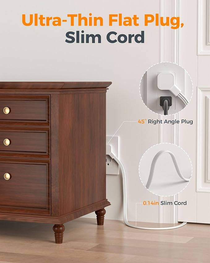 Desk Clamp Power Strip 6Ft, TESSAN Flat Extension Cord with Multiple Outlets, 10 Outlets with 4 USB (2 USB C), Flat Plug, 1625W, Charging Station for Gaming Cruise Travel Office Dorm Room, White