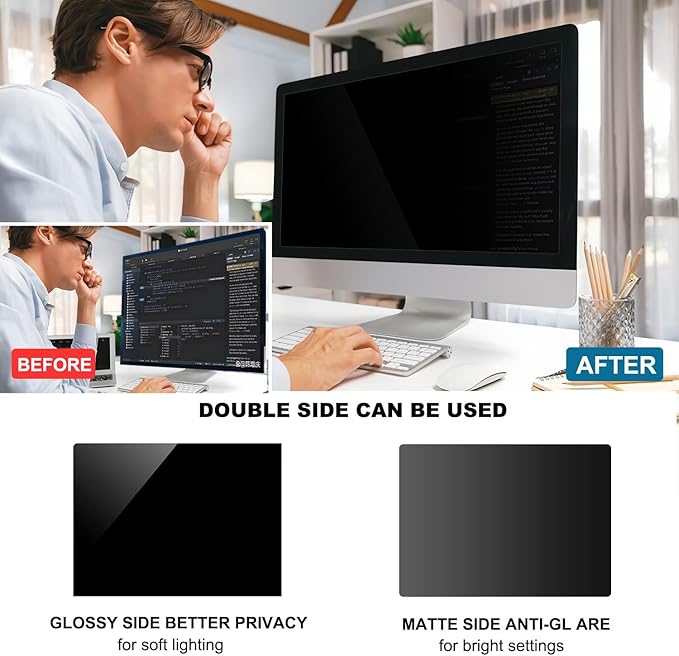 22 Inch Computer Privacy Screen Shield [2 Pack] for 16:10 Widescreen Desktop Monitor - Anti-Glare Blue Light Privacy Filter and Anti Spy Privacy Screen Protector Film