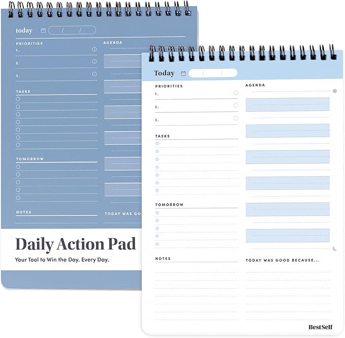 BestSelf Co. Daily Action Pad 60 Sheets – 120 GSM Paper, Ring-Bound Work Planner & To-Do List Notepad | Daily Planner for Productivity | Hourly Schedule, Task Checklist & Tomorrow’s Plan