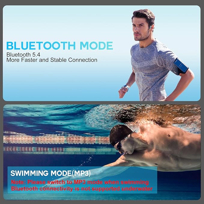 Swimming Headphone Open-Ear Bone Conduction-IP68 Waterproof Swim Earbuds with Bluetooth 5.4 Sport Headset with Safelight, 32G MP3 Memory Underwater Headphones, Running, Cycling