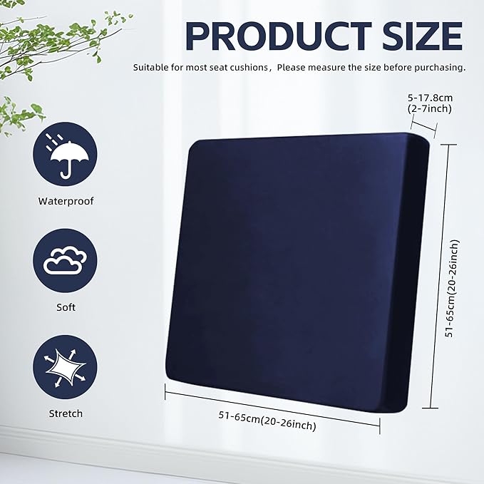 8Pcs Outdoor Cushions Covers Waterproof, Patio Cushion Covers, Stretch Cushion Covers Replacement,Cushion Slipcovers, Furniture Cushion Covers (Navy Blue, 8PCS)