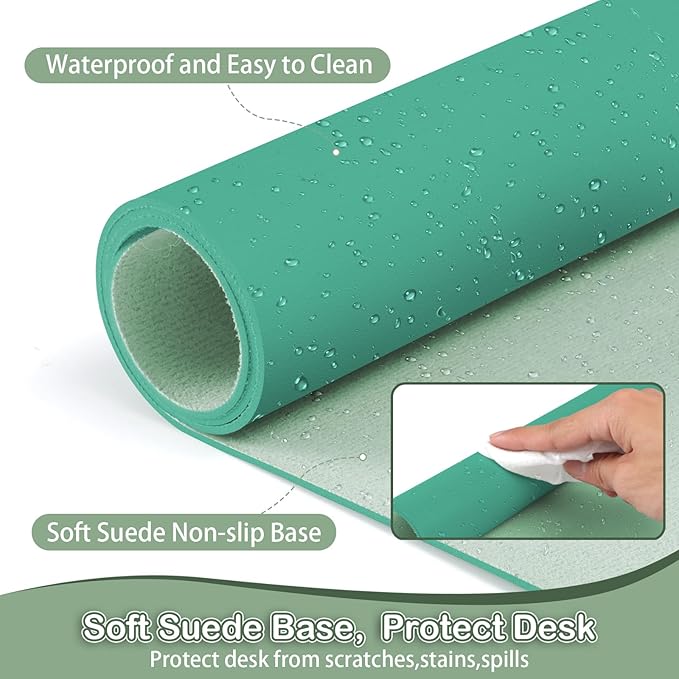Boutilon Leather Desk Pad Protector,Non-Slip Mouse Pad,Laptop Desk Pad,Office Mouse Mat,Waterproof Leather Desk Blotter,Desk Writing Pad for Office and Home (M-Light Green,30"x14")