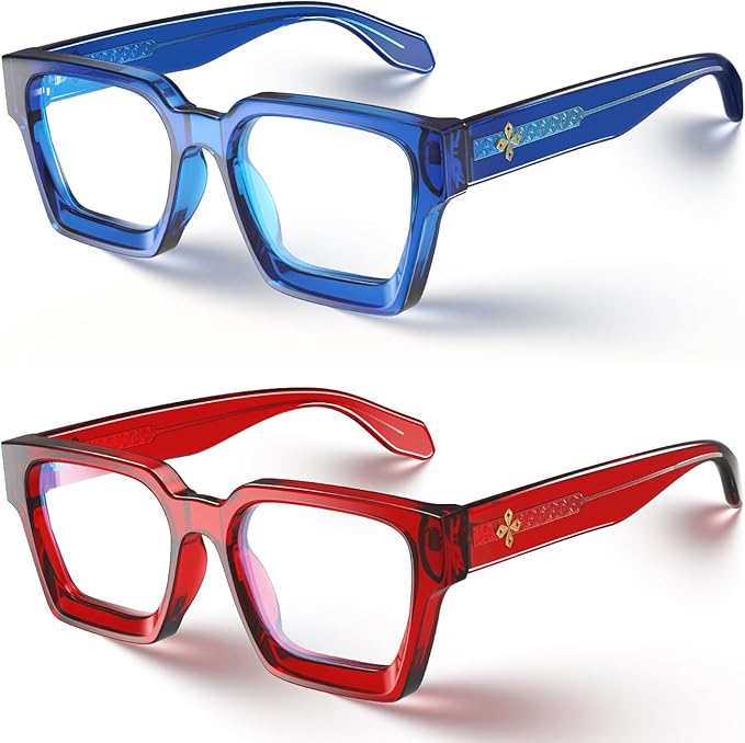 VISOONE 2 Pack Blue Light Blocking Glasses Rectangle Frame and Chic Preppy Look for Women Men RIVER