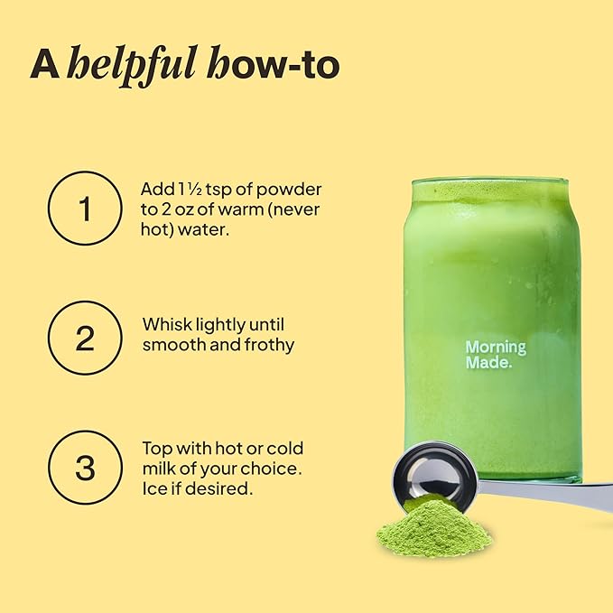 Morning Made Vanilla Flavored Ceremonial Grade Matcha Powder | 8.46oz (240g) Resealable Tin | 60 Servings Premium Japanese Green Tea | Sweetened with Organic Sugar | Rich in Antioxidants & Energy Boosting