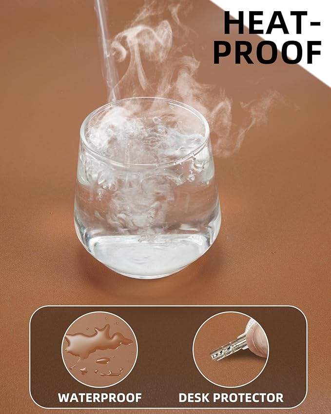 Large Desk Mat - 48" x 17"Leather Desk Pad Protector, Office Desk Mat, Non-Slip PU Leather Large Mouse Pad, Waterproof Desk Blotter Mat, Desk Cover pad for Office and Home (Brown)