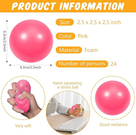 24 Pcs Pink Foam Stress Ball Squeeze Stress Relief Balls for Kids and Adults Hand Exercise Sensory Relief Toys for Anxiety ADHD Autism （Pink）