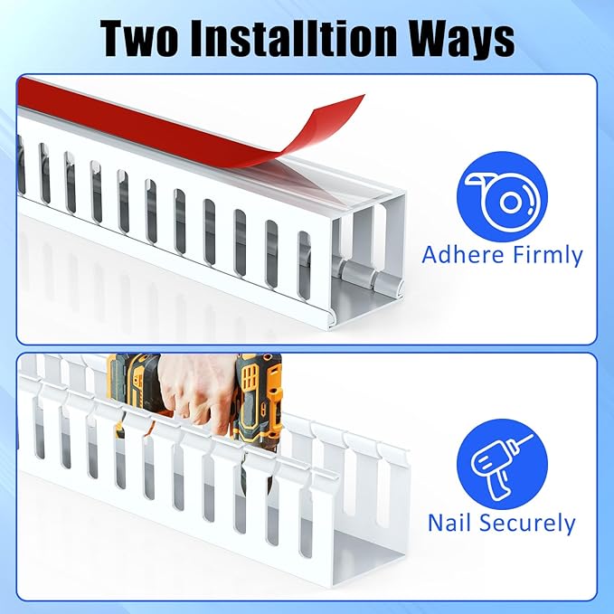 Wire Duct Kit, Open Slot Cable Management Raceway, 123in Track Desk Channel, Cord Cover Wiring, Cable Raceway Kit to Hide Wall Mount TV Cables - 8x15.4in X 1.97in X 1.97in