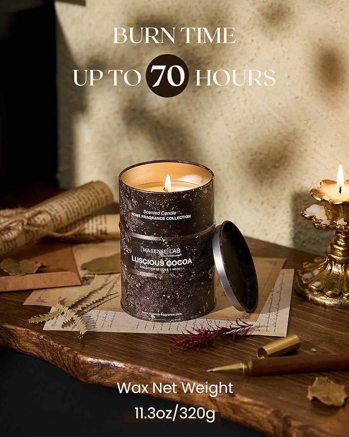 M&SENSE Luscious Cocoa Scented Candles Natural Non Toxic, Aromatherapy Candle for Stress Relief Meditation Relaxing, Housewarming Gifts for Women Men, 11.3oz 70 Hour Long Burning