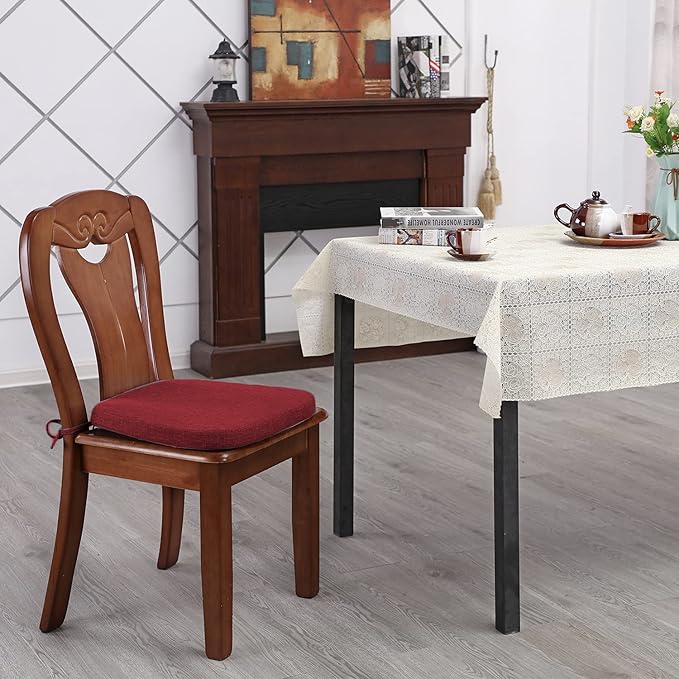 Chair Cushion with Ties for Dining Chairs - Memory Foam Non Slip Kitchen Chair Pad and Dining Seat Cushion with Machine Washable Cover Set of 4 [16.5 x 16.2 Inches] (Red, 4)